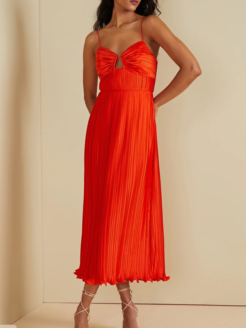 AMUR Dannie Pleated Midi Dress Size 4 Crimson Red Cutout NWT $598
